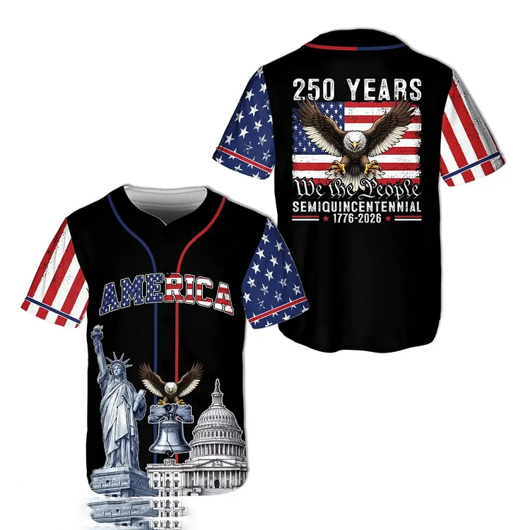 America 250 Years Baseball Jersey – USA Semiquincentennial Patriotic Button Up Shirt 1776-2026