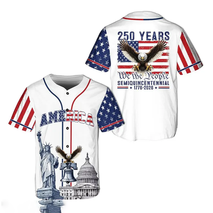 America 250 Years Baseball Jersey – USA Semiquincentennial Patriotic Button Up Shirt 1776-2026