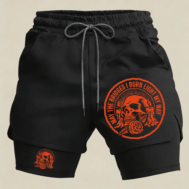 Men’s Skull Graphic Gym Shorts – 2 in 1 Compression Running Shorts Athletic Workout Sportswear for Men