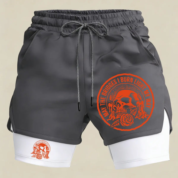 Men’s Skull Graphic Gym Shorts – 2 in 1 Compression Running Shorts Athletic Workout Sportswear for Men