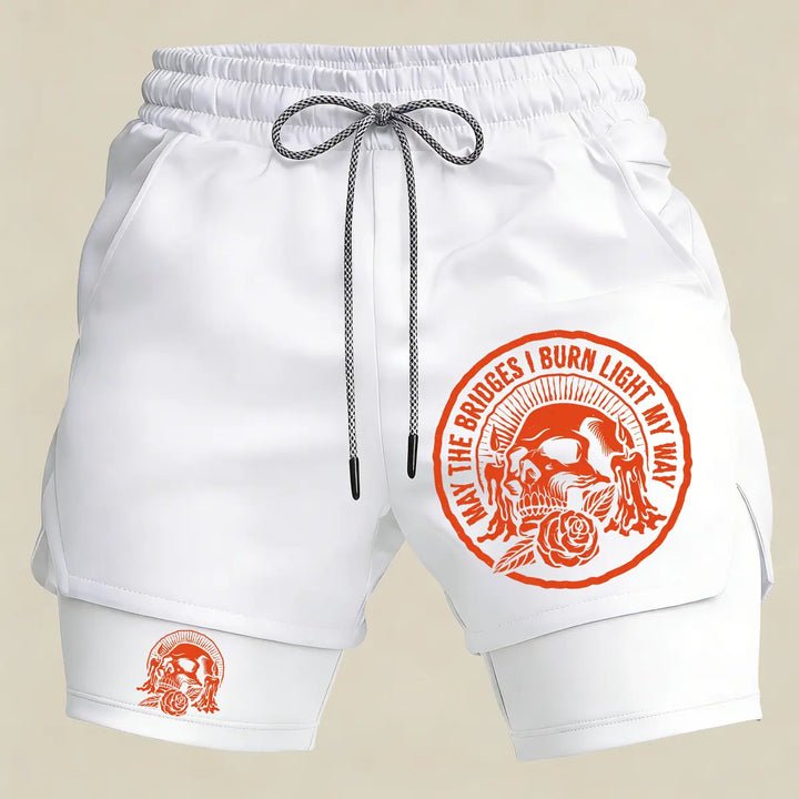 Men’s Skull Graphic Gym Shorts – 2 in 1 Compression Running Shorts Athletic Workout Sportswear for Men