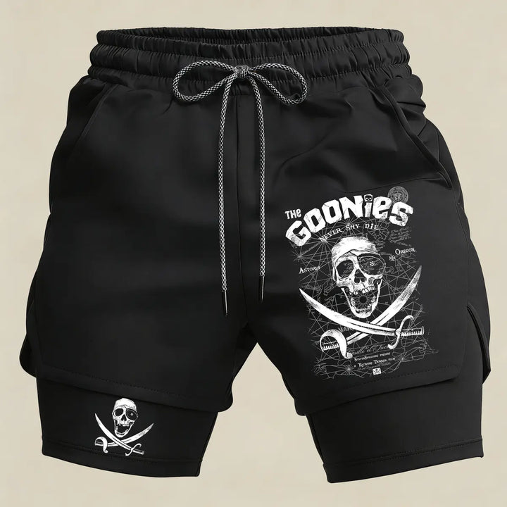 Men’s Pirate Skull Gym Shorts – 2 in 1 Compression Athletic Running Shorts Vintage Graphic Sportswear