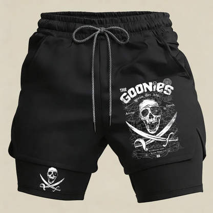 Men’s Pirate Skull Gym Shorts – 2 in 1 Compression Athletic Running Shorts Vintage Graphic Sportswear