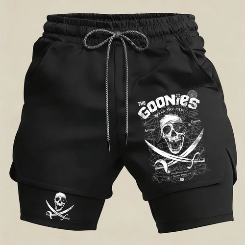 Men’s Pirate Skull Gym Shorts – 2 in 1 Compression Athletic Running Shorts Vintage Graphic Sportswear