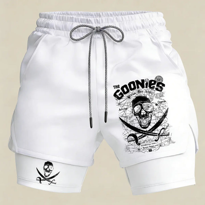 Men’s Pirate Skull Gym Shorts – 2 in 1 Compression Athletic Running Shorts Vintage Graphic Sportswear
