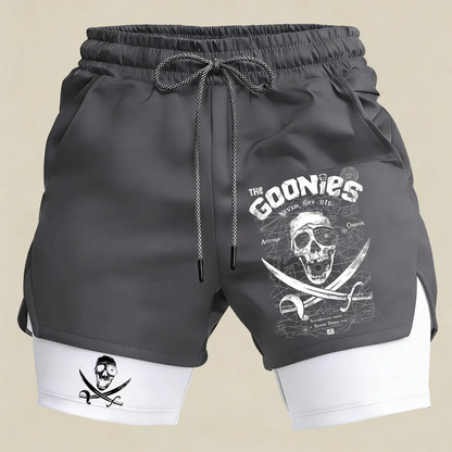 Men’s Pirate Skull Gym Shorts – 2 in 1 Compression Athletic Running Shorts Vintage Graphic Sportswear