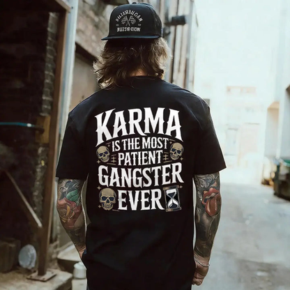 Karma Patient Gangster Tee | Edgy Skull Graphic T-Shirt