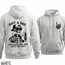 Funny Dad Skeleton Hoodie – “Just A Dad Who Always Came Back With The Milk” Graphic Hoodie