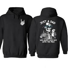 Funny Dad Skeleton Hoodie – “Just A Dad Who Always Came Back With The Milk” Graphic Hoodie