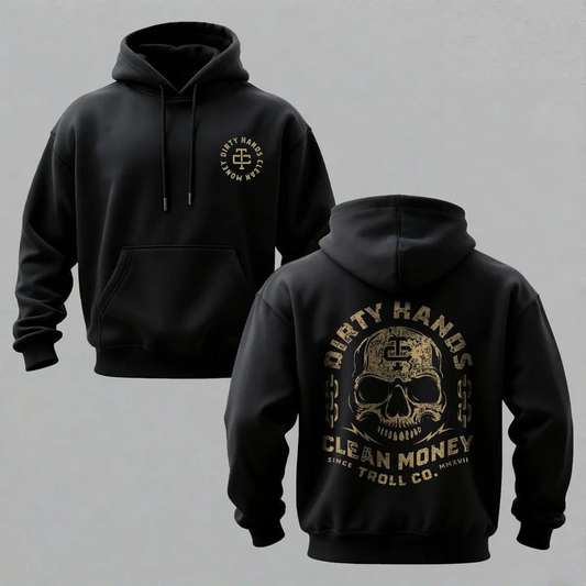 Dirty Hands Clean Money Skull Hoodie – Graphic Workwear Streetwear Pullover
