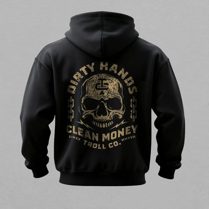 Dirty Hands Clean Money Skull Hoodie – Graphic Workwear Streetwear Pullover