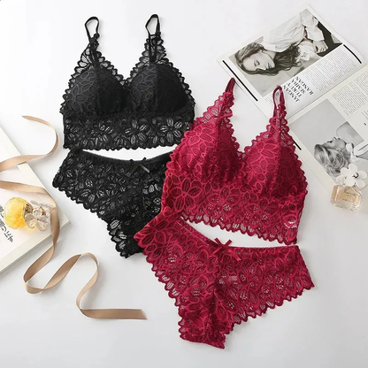 Sexy Lace Women Underwear Set Seamless Wire Free Bra Sets Hollow Out Bra and Panty Sets For Women