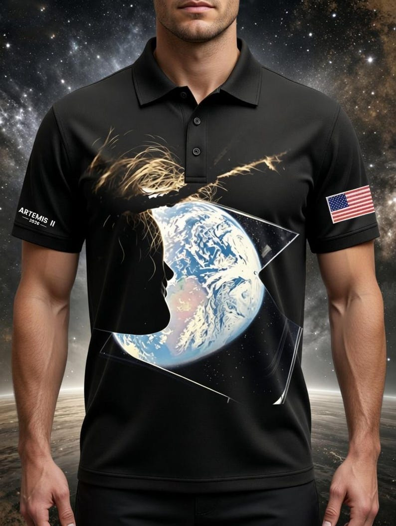 Artemis Orion Window Earth Polo Shirt, Christina Koch Artemis II T-Shirt, Space Mission Tee, Orion Spacecraft Apparel, Artemis II Gift