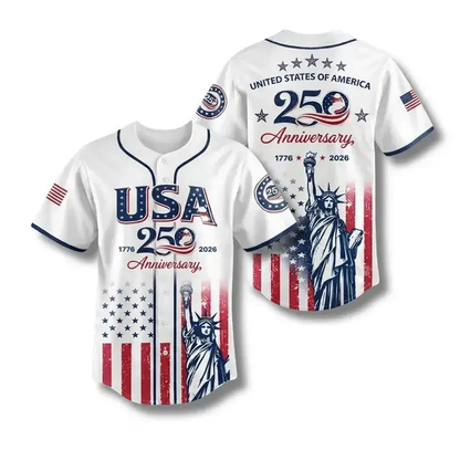 USA 250th Anniversary Baseball Jersey – Patriotic American Flag Button Up Shirt 1776-2026