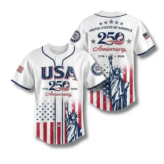 USA 250th Anniversary Baseball Jersey – Patriotic American Flag Button Up Shirt 1776-2026