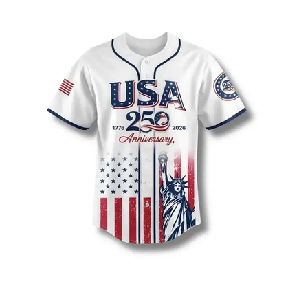 USA 250th Anniversary Baseball Jersey – Patriotic American Flag Button Up Shirt 1776-2026