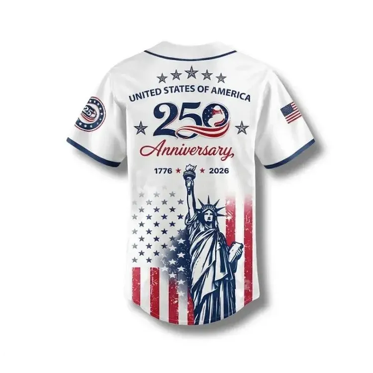 USA 250th Anniversary Baseball Jersey – Patriotic American Flag Button Up Shirt 1776-2026
