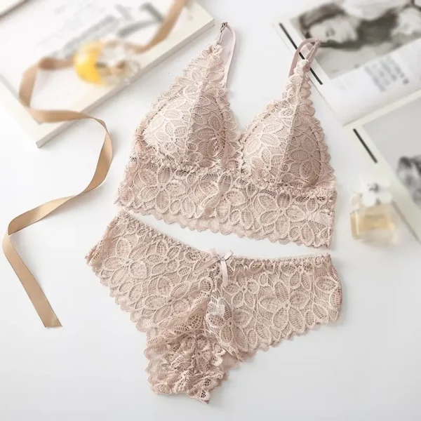 Sexy Lace Women Underwear Set Seamless Wire Free Bra Sets Hollow Out Bra and Panty Sets For Women