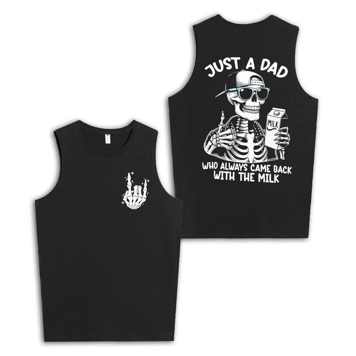 Men's tank top with "Just A Dad Who Always Back With The Milk" Print Cotton Sleeveless Tank Tops