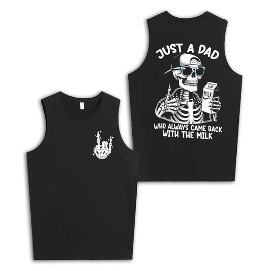 Men's tank top with "Just A Dad Who Always Back With The Milk" Print Cotton Sleeveless Tank Tops