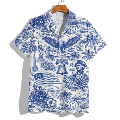 America 250 Hawaiian Shirt 1776–2026, Vintage Patriotic Shirt, 250 Years of America Celebration Button Down