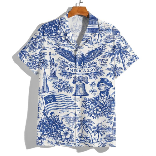 America 250 Hawaiian Shirt 1776–2026, Vintage Patriotic Shirt, 250 Years of America Celebration Button Down