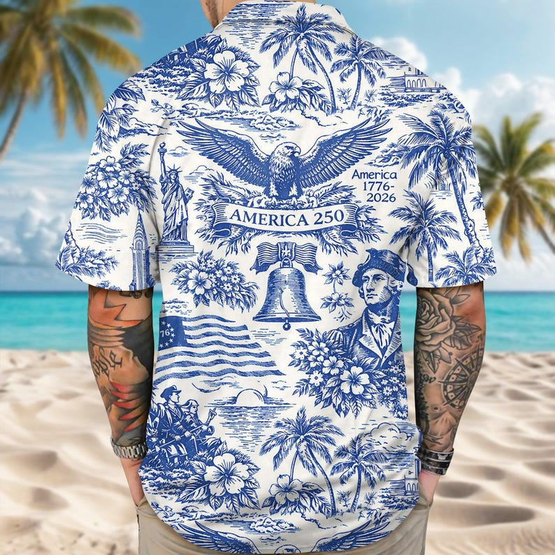 America 250 Hawaiian Shirt 1776–2026, Vintage Patriotic Shirt, 250 Years of America Celebration Button Down