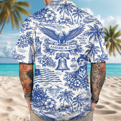 America 250 Hawaiian Shirt 1776–2026, Vintage Patriotic Shirt, 250 Years of America Celebration Button Down